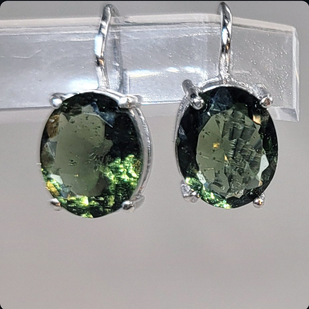 Faceted Moldavite Earrings