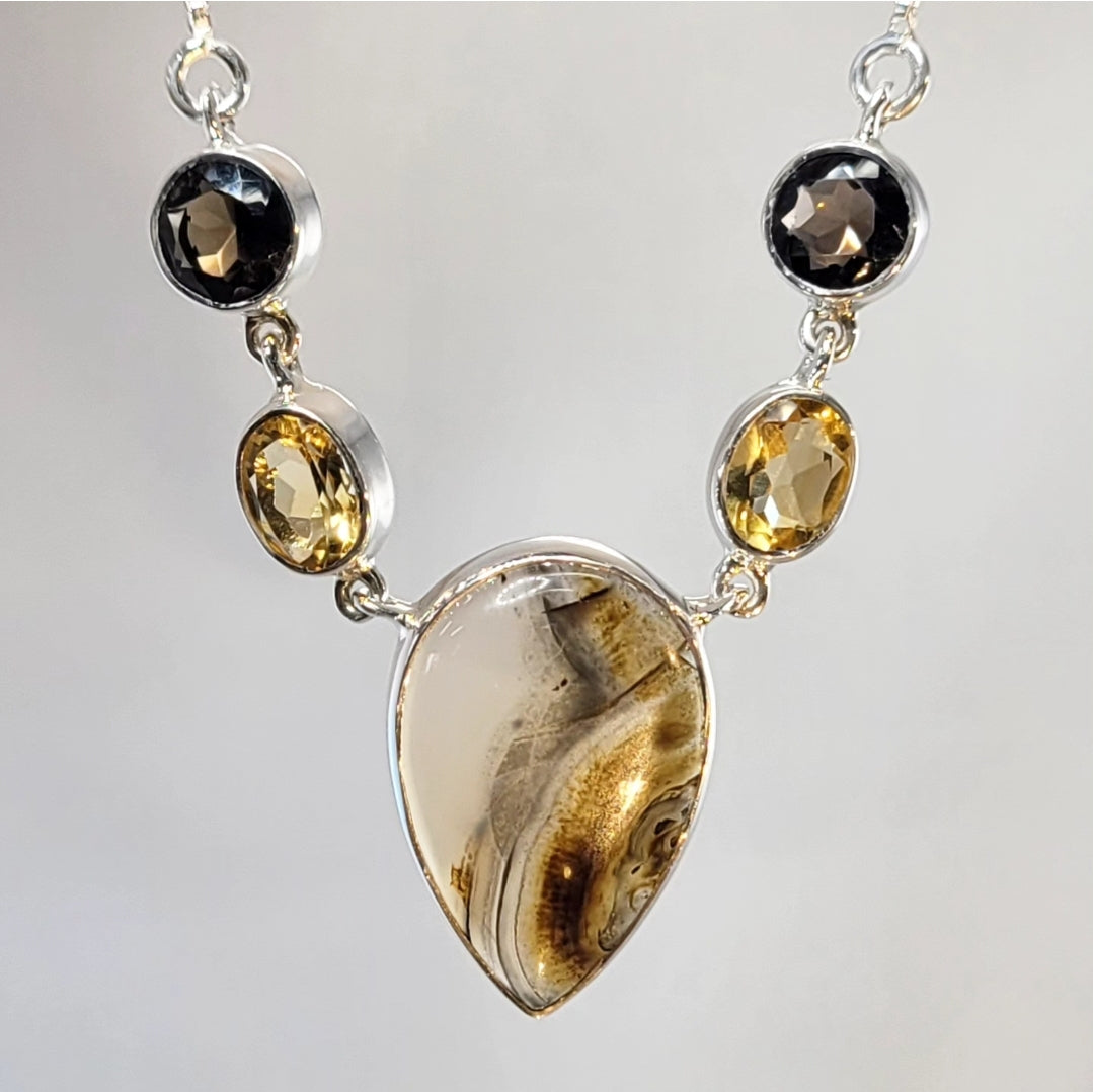 Montana Dendritic Agate, smokey, and citrine necklace