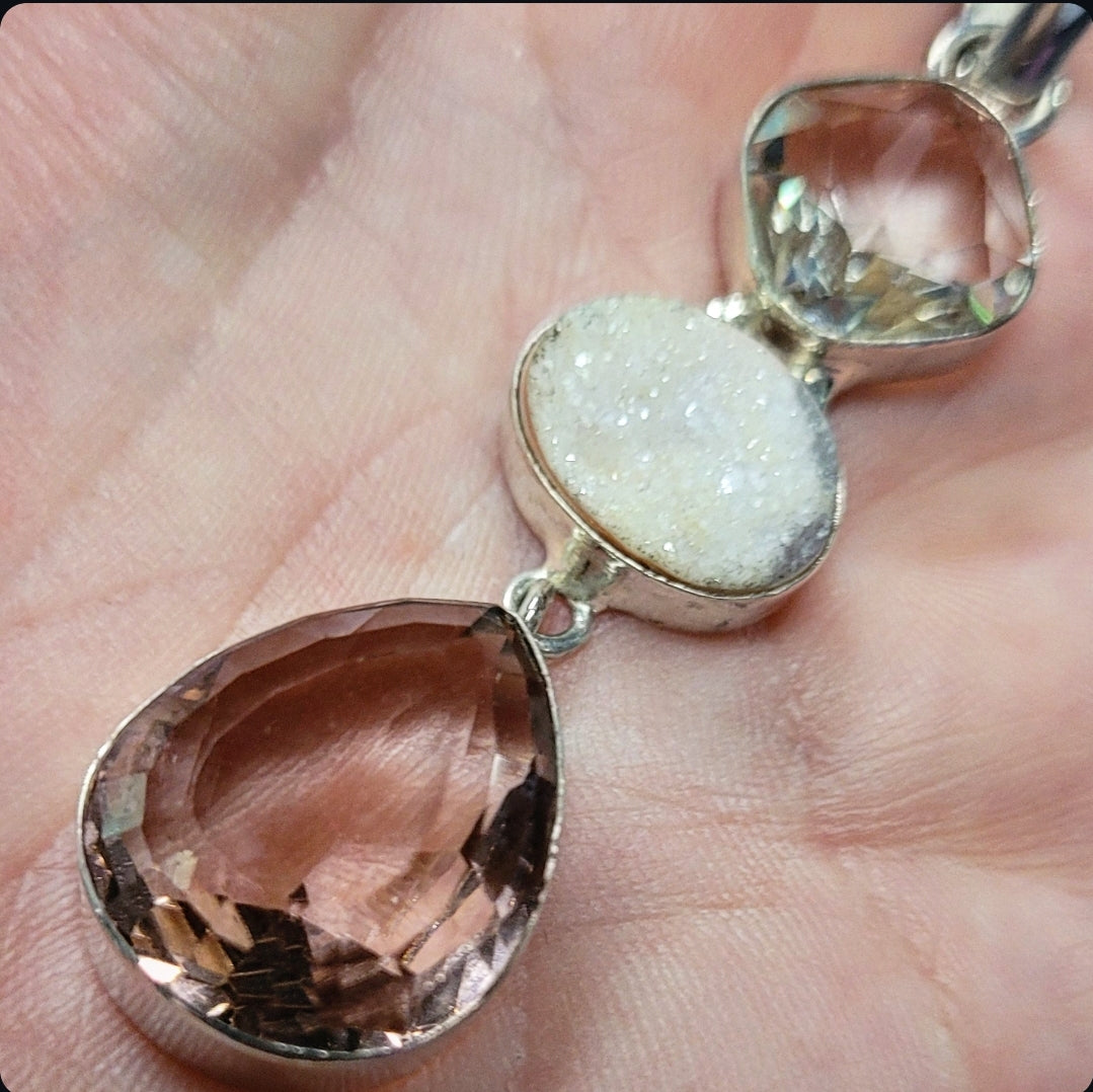 Morganite and Quartz Pendant