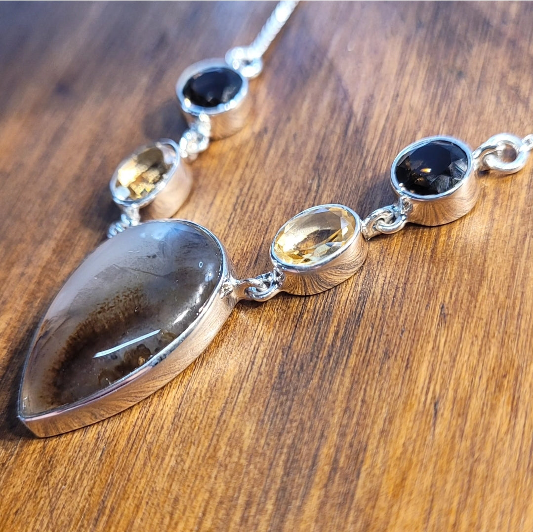 Montana Dendritic Agate, smokey, and citrine necklace