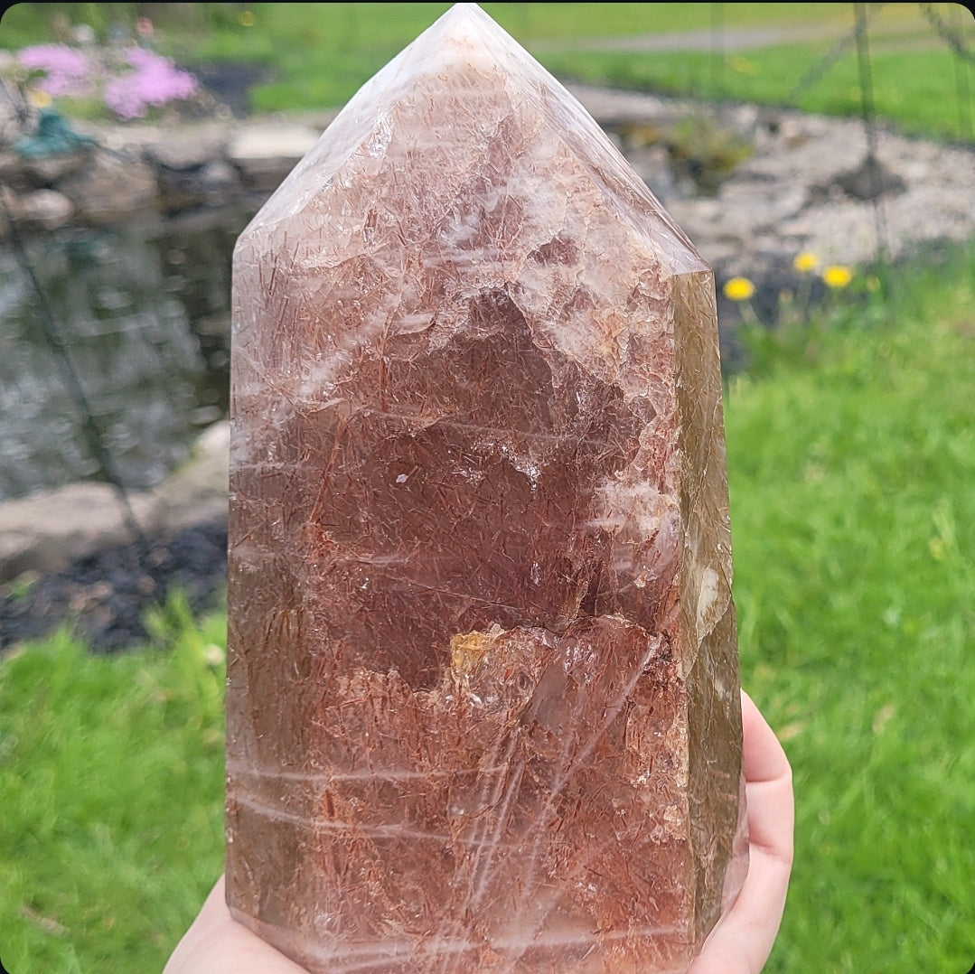 Large Peach Rutilated Quartz Tower