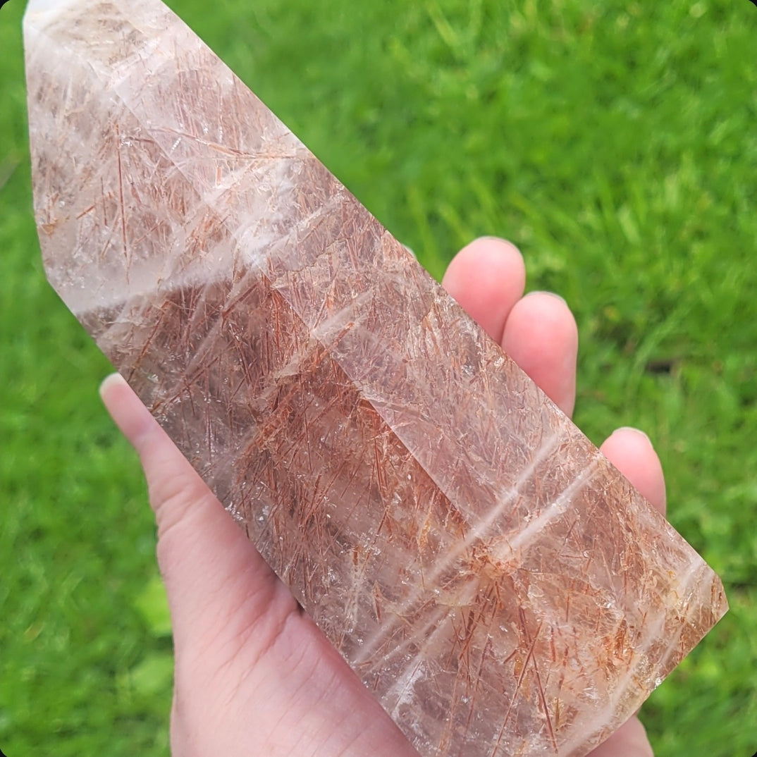 Large Peach Rutilated Quartz Tower