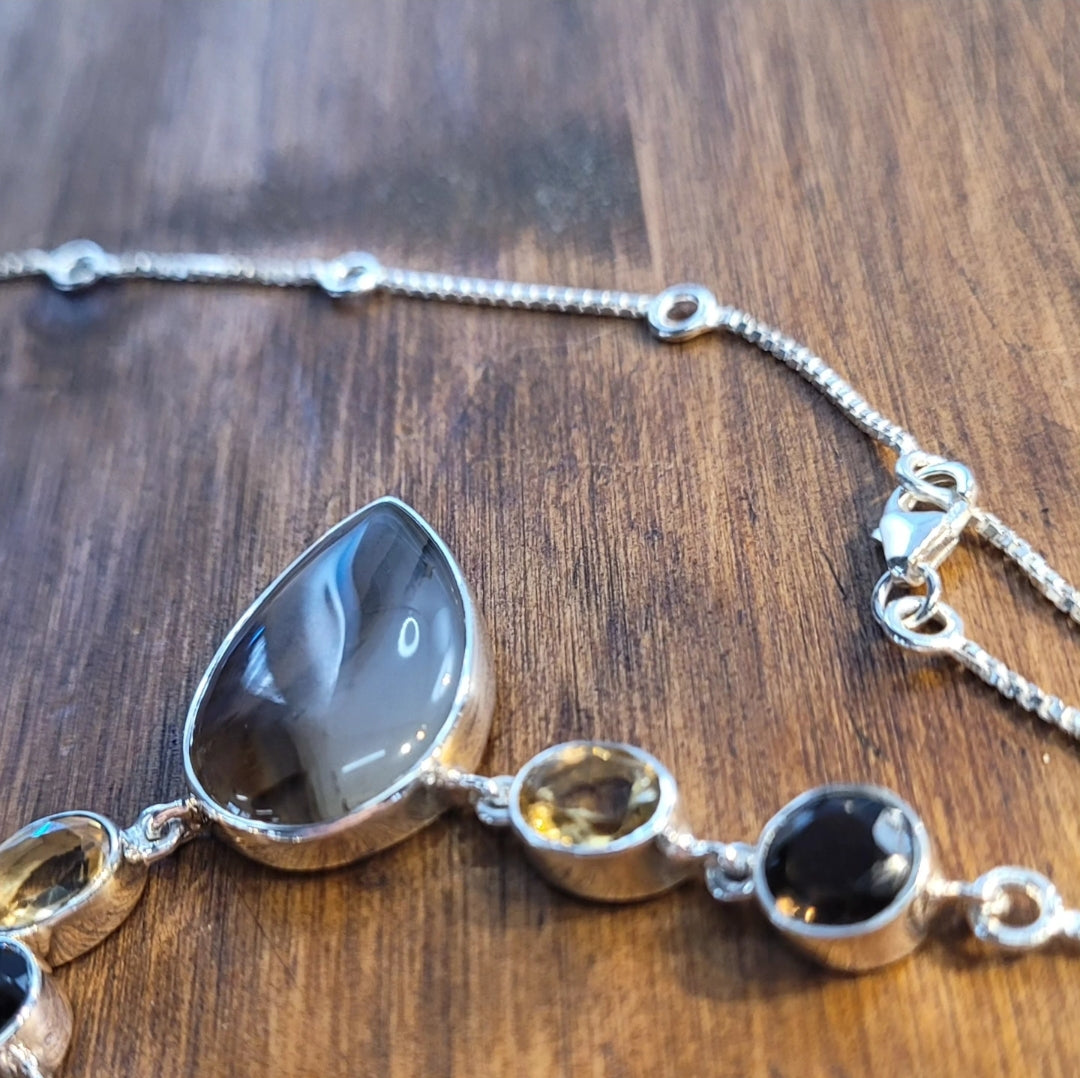 Montana Dendritic Agate, smokey, and citrine necklace