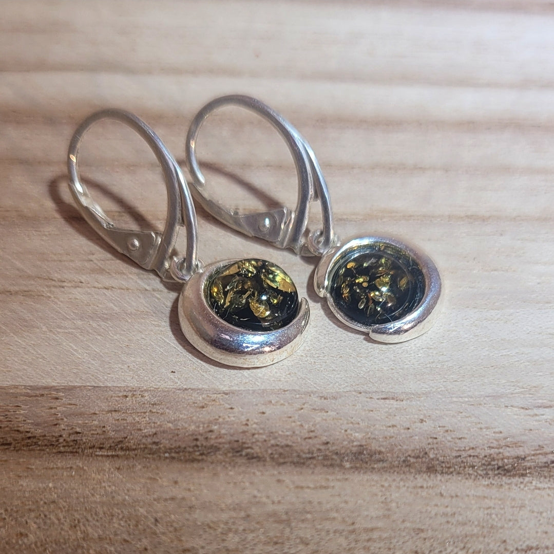 Green Amber Crescent Moon Earrings