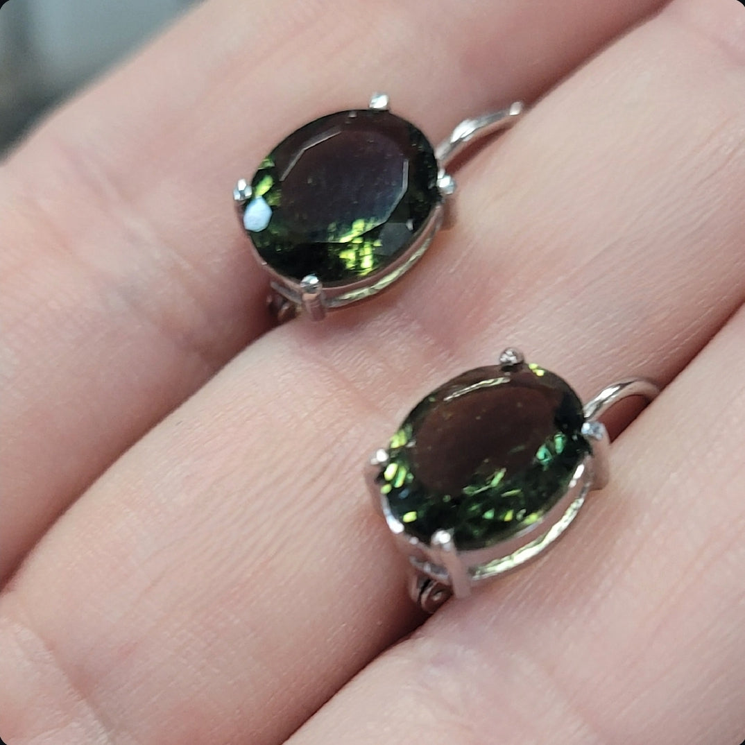 Faceted Moldavite Earrings