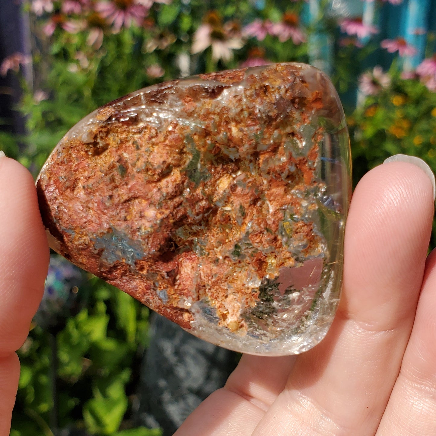 Lodalite and rutile included aquarium quartz