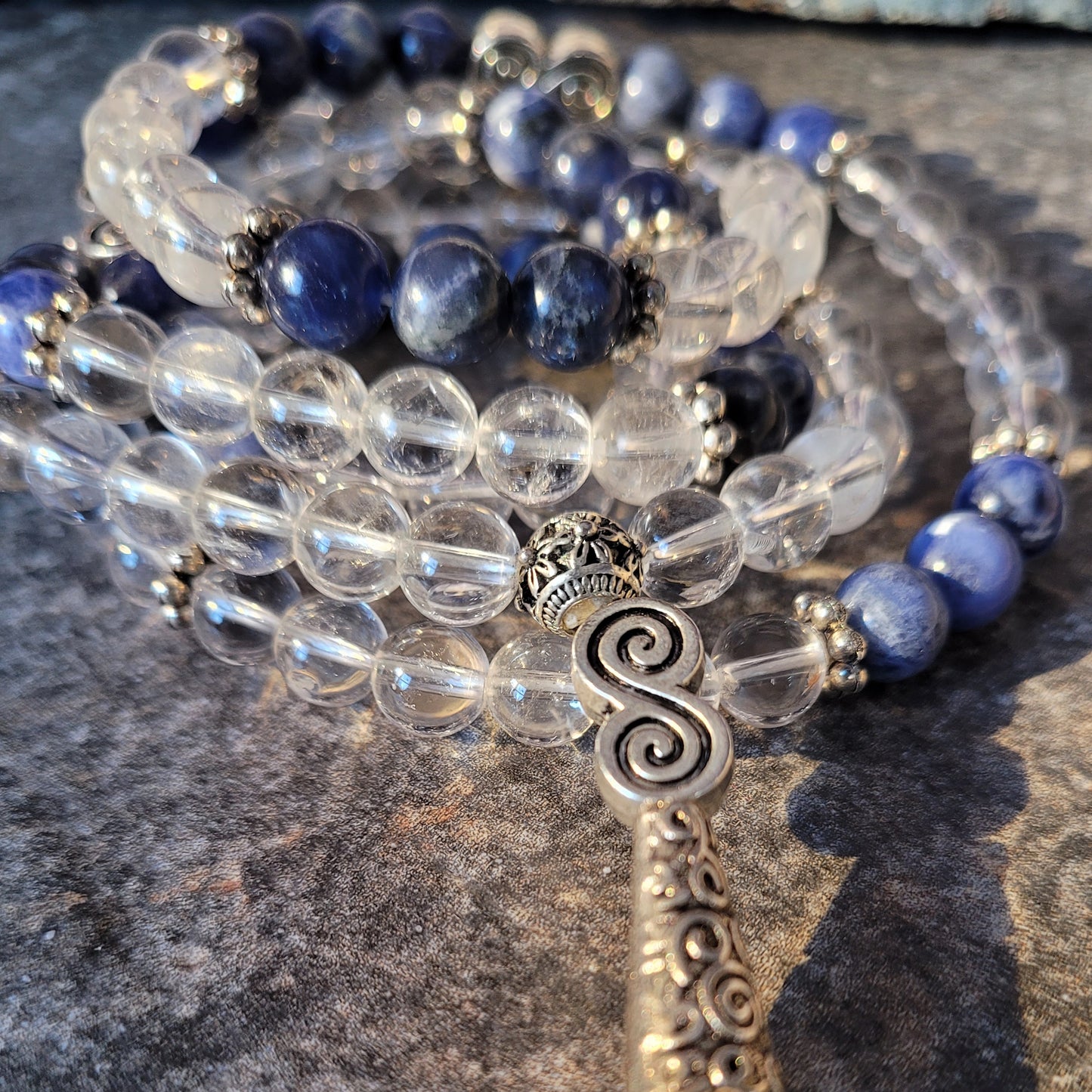 Clear Quartz and Sodalite Mala