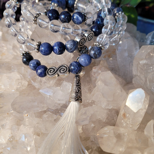 Clear Quartz and Sodalite Mala