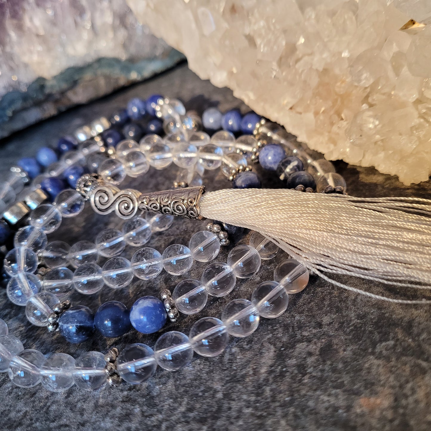 Clear Quartz and Sodalite Mala