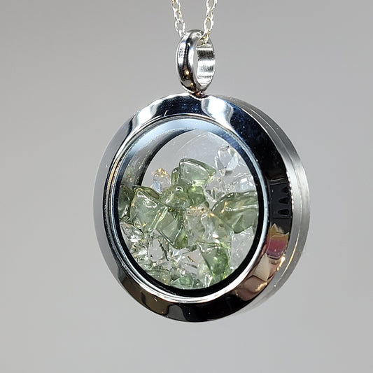 Reverseable Moldavite and Herkimer Diamond Pendant