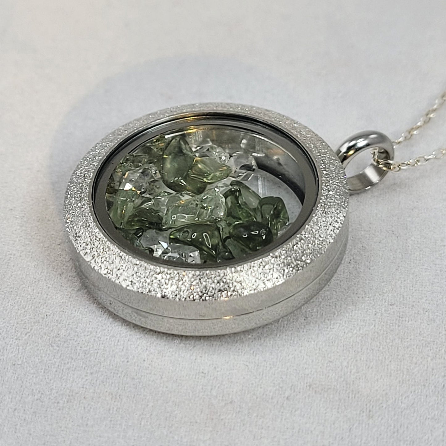 Reverseable Moldavite and Herkimer Diamond Pendant