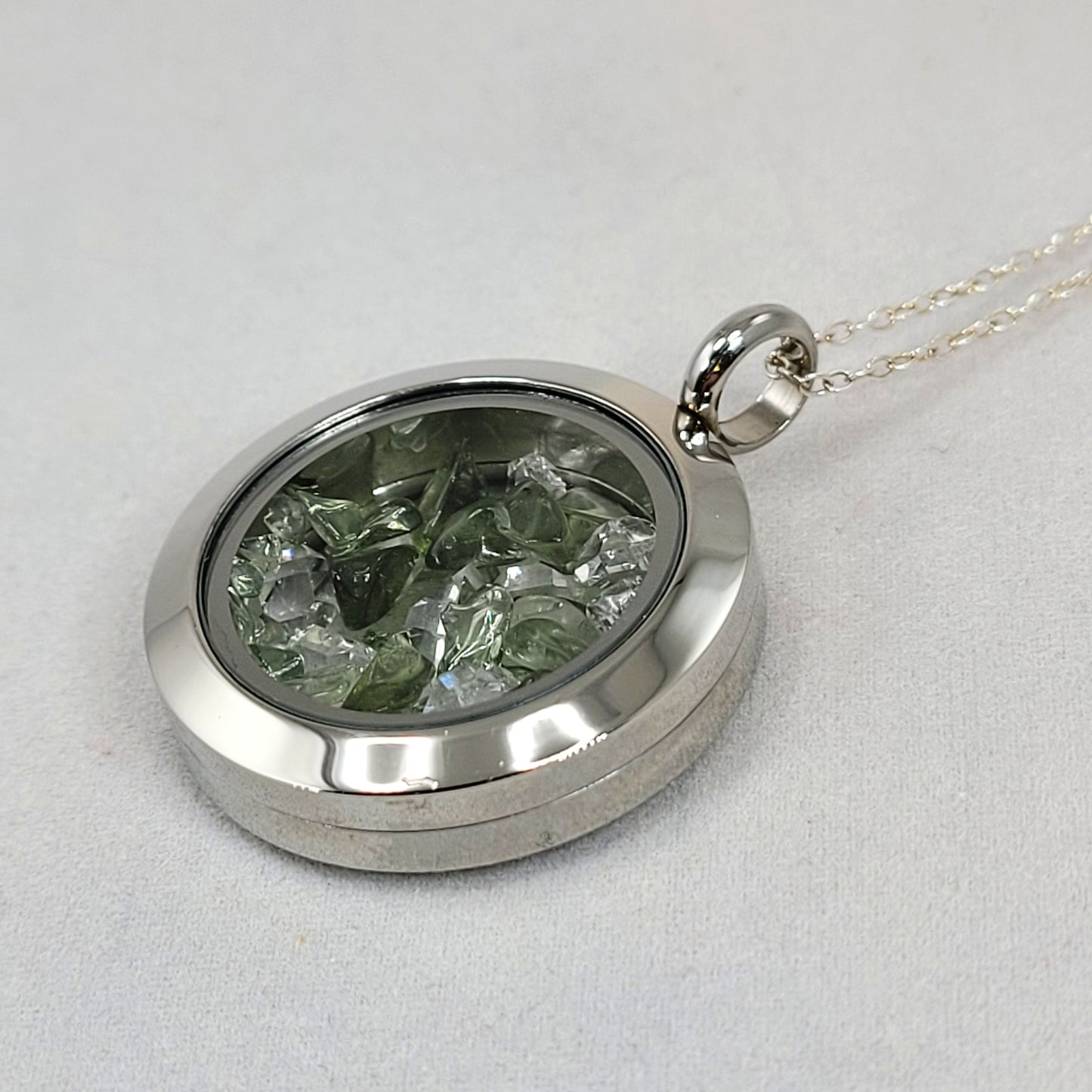 Reverseable Moldavite and Herkimer Diamond Pendant
