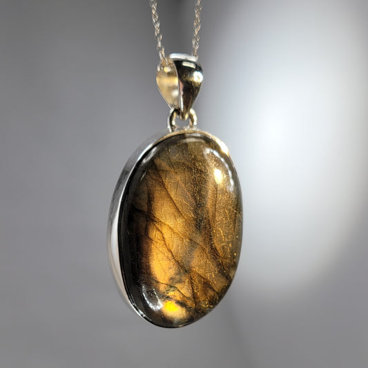 Golden- Peach Flash Labradorite Pendant