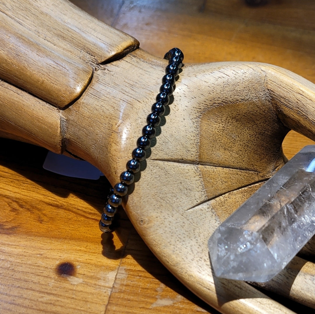 Hematite 4mm Stretchy Beaded Bracelet