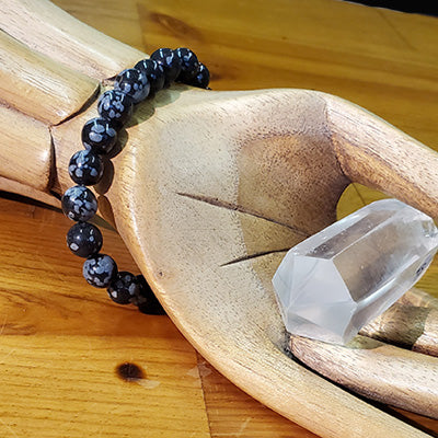 Snowflake Obsidian Stretchy Beaded Bracelet
